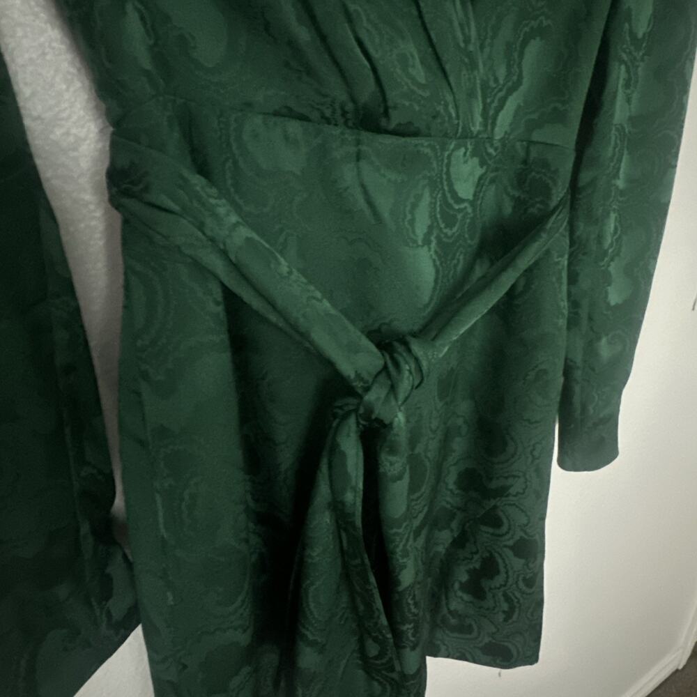 Saloni Bibi Mini Dress Green Silk Jacquard Long Sleeve Faux Wrap US 6 - Picture 7 of 14